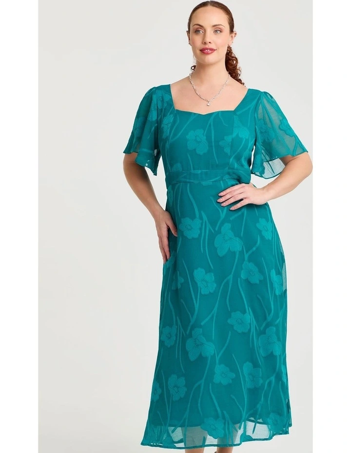Floral Jacquard Cocktail Maxi Dress Ocean Teal image 3