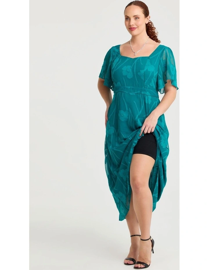 Floral Jacquard Cocktail Maxi Dress Ocean Teal image 4