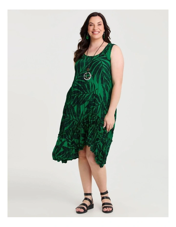 Palm Print Plisse Tunic Dress Jewel Green Print image 1