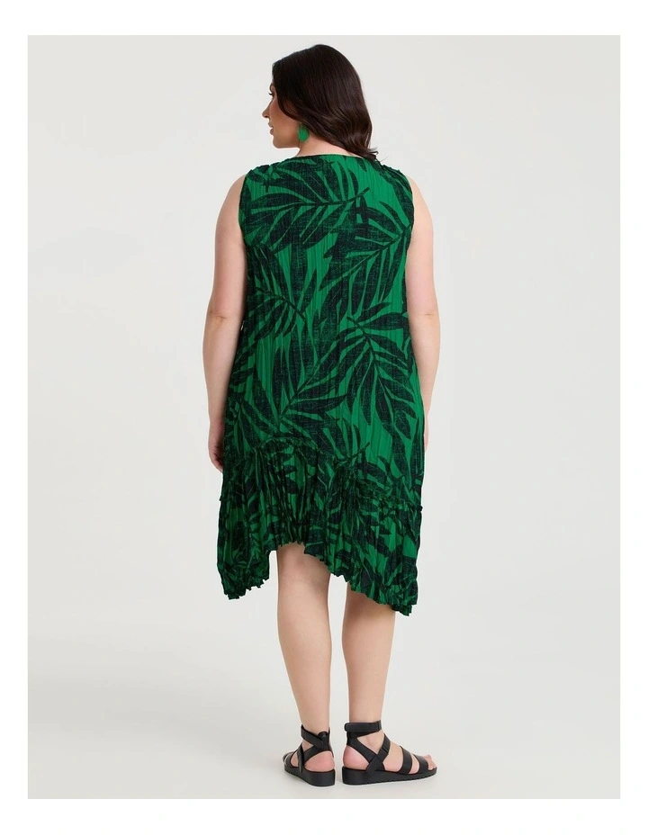 Palm Print Plisse Tunic Dress Jewel Green Print image 2