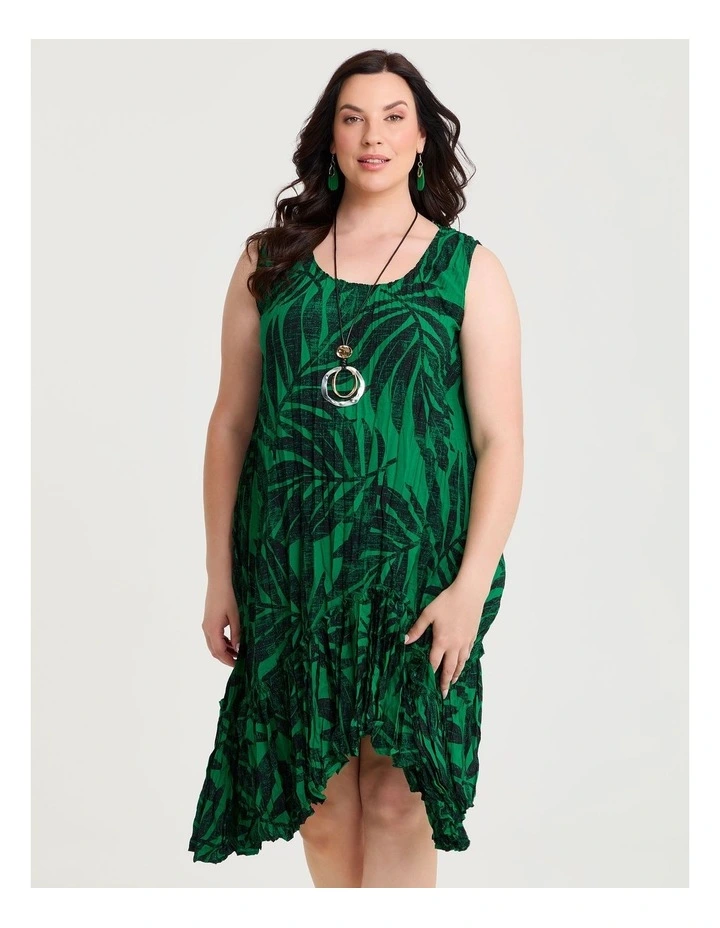 Palm Print Plisse Tunic Dress Jewel Green Print image 3