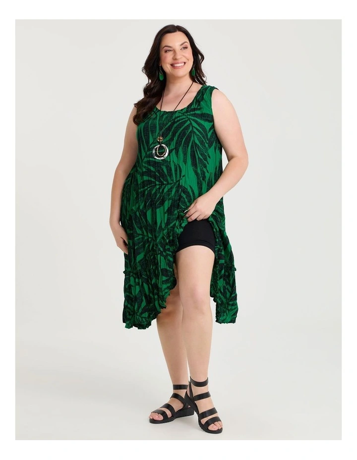 Palm Print Plisse Tunic Dress Jewel Green Print image 4