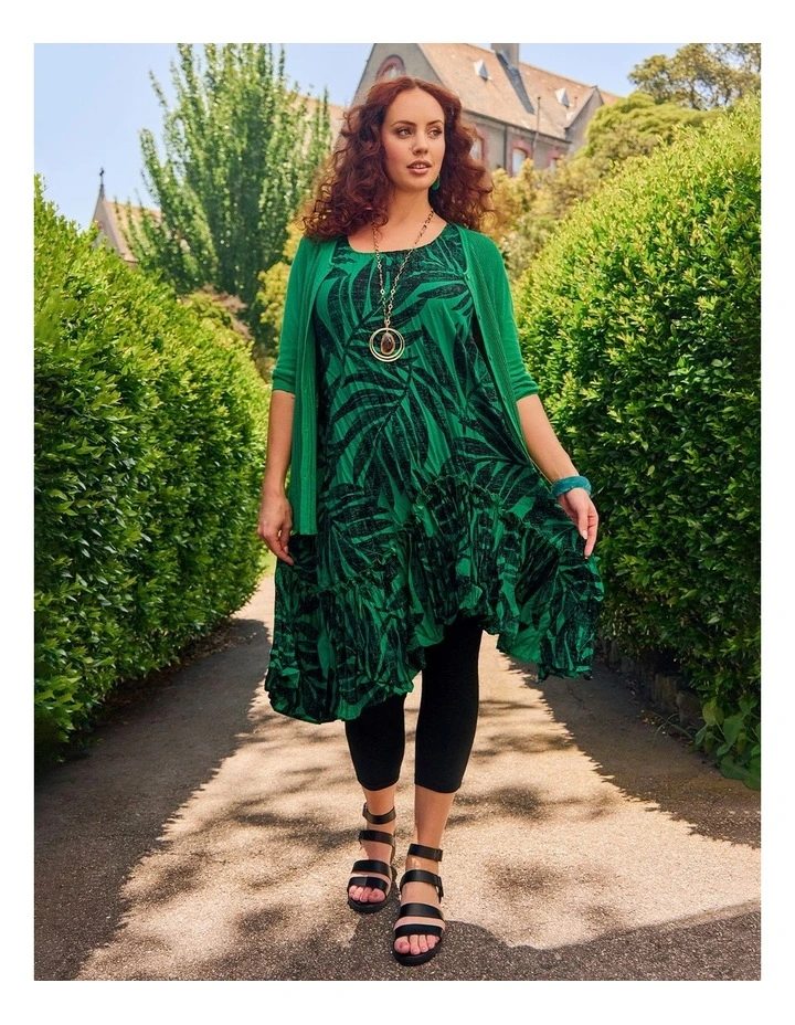 Palm Print Plisse Tunic Dress Jewel Green Print image 5