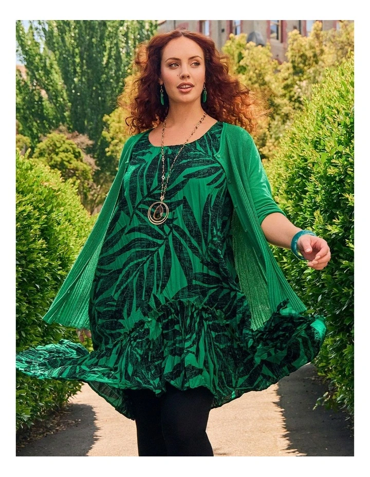 Palm Print Plisse Tunic Dress Jewel Green Print image 6