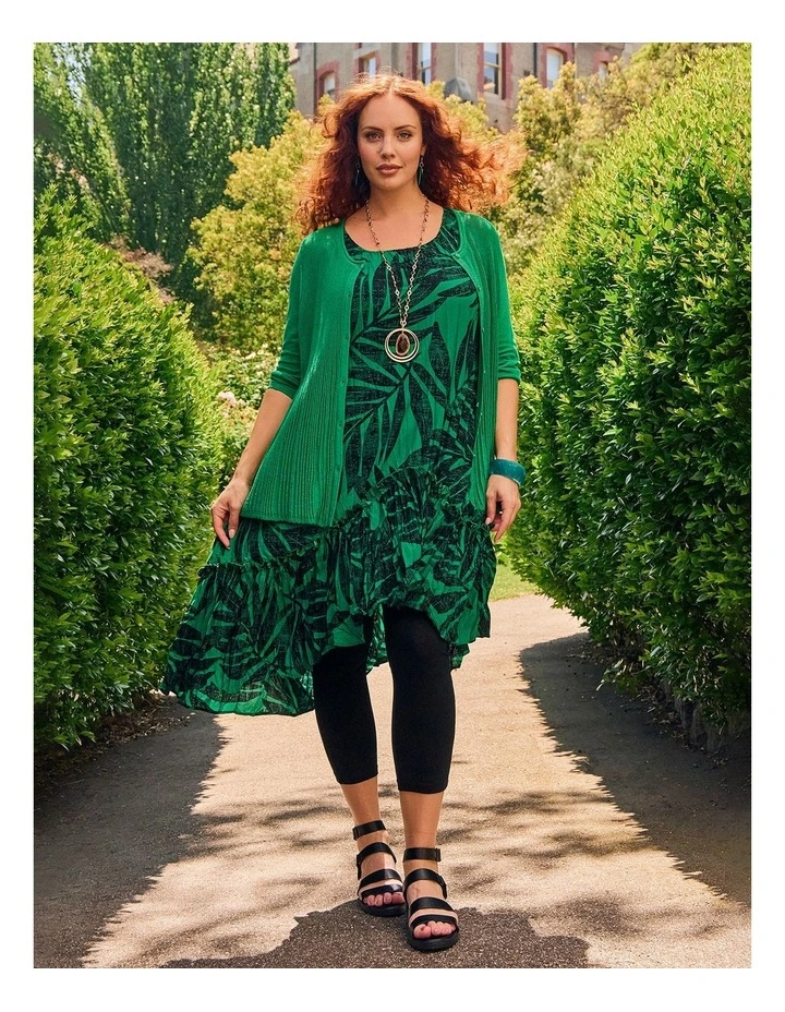 Palm Print Plisse Tunic Dress Jewel Green Print image 7