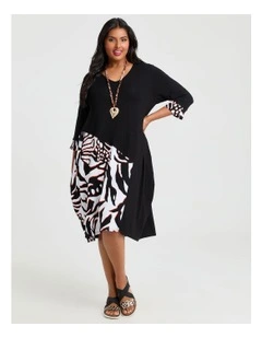 Spliced Tulip Natural Dress Black Print