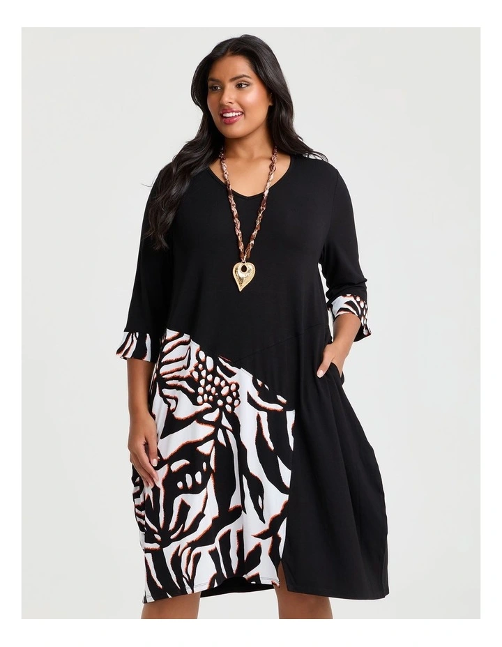 Spliced Tulip Natural Dress Black Print image 3