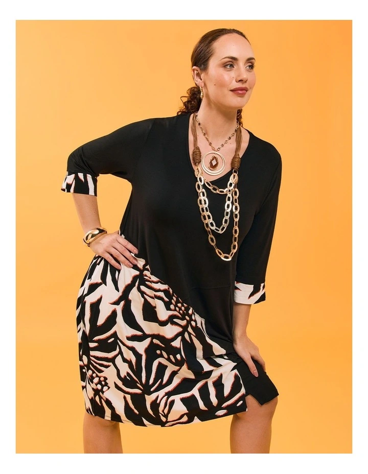 Spliced Tulip Natural Dress Black Print image 5