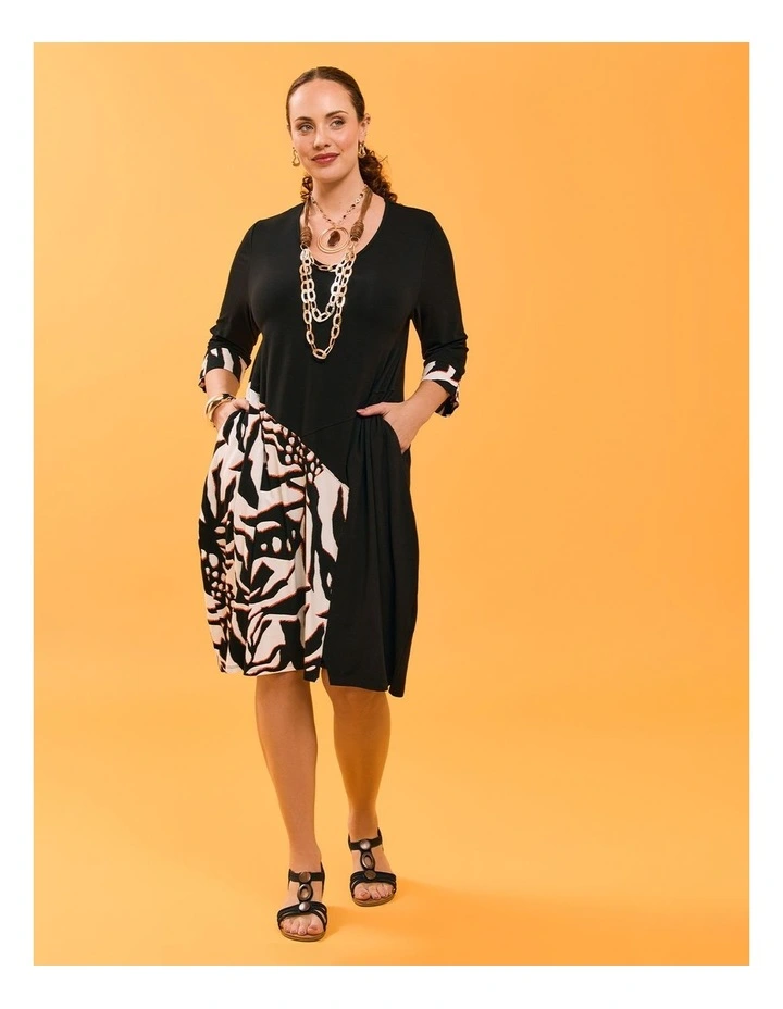 Spliced Tulip Natural Dress Black Print image 6