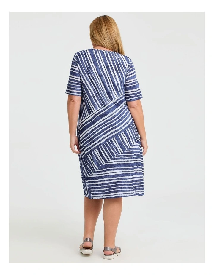 Stripe Panel Burnout Dress in Blue Indigo Print image 2