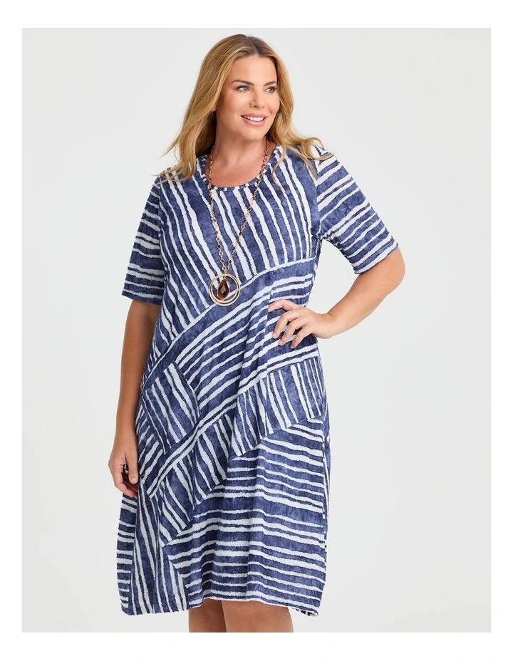 Stripe Panel Burnout Dress in Blue Indigo Print image 3