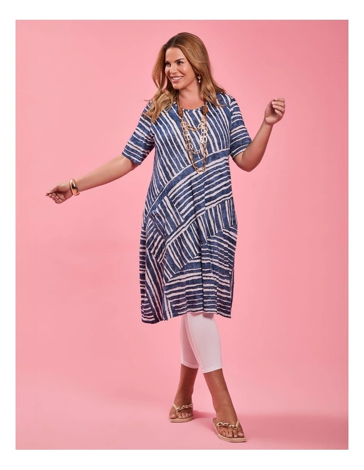 Stripe Panel Burnout Dress in Blue Indigo Print image 5
