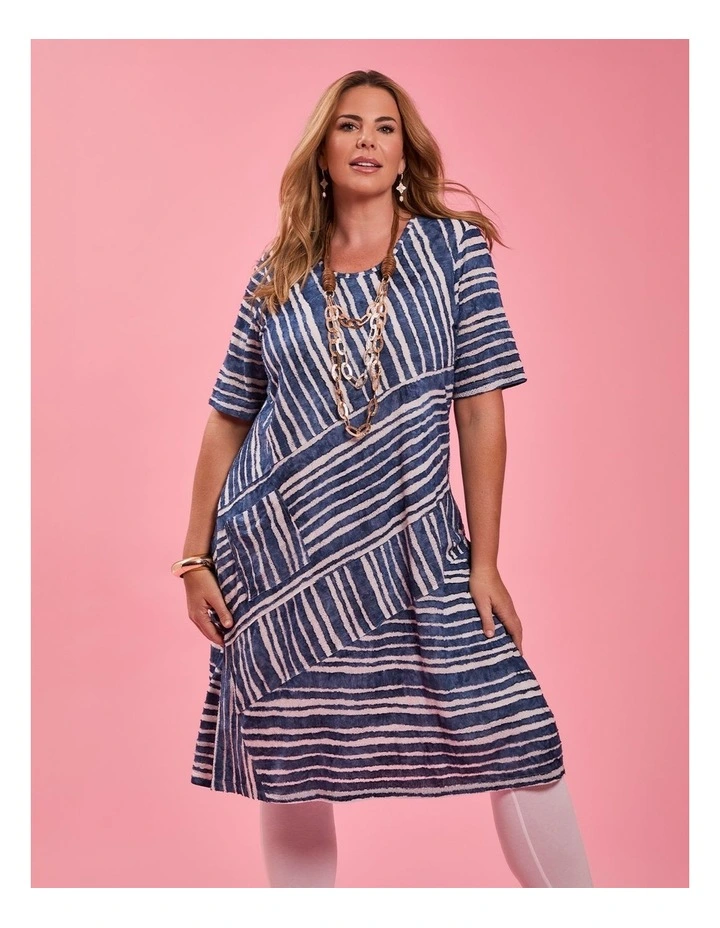 Stripe Panel Burnout Dress in Blue Indigo Print image 7