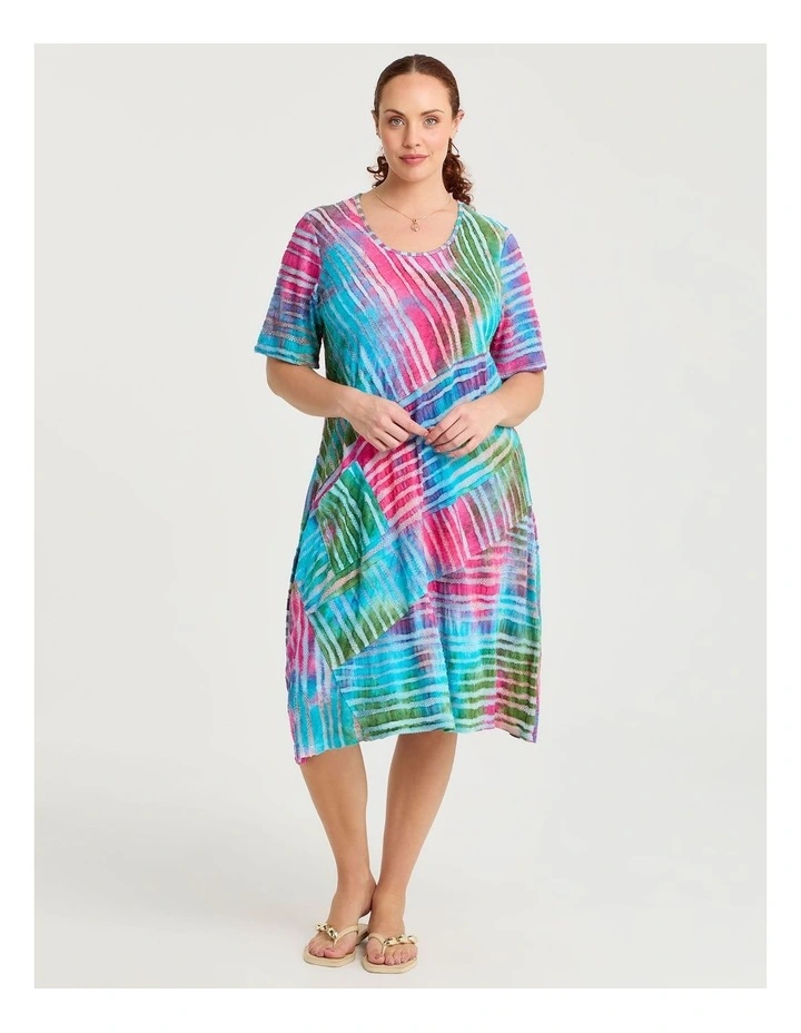 Stripe Panel Burnout Dress in Pink Print image 1