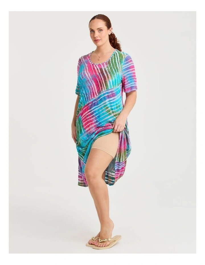 Stripe Panel Burnout Dress in Pink Print image 3