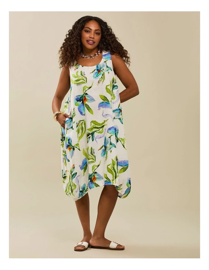 Linen Blend Mystic Midi Dress in Print image 4