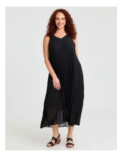 Pleated Paradise Midi Dress Black