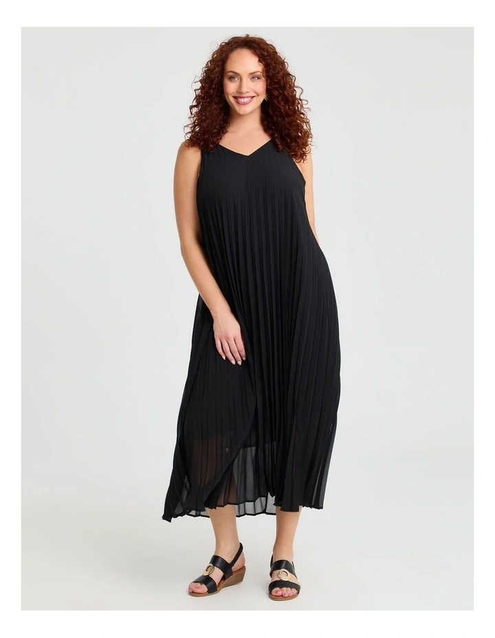 Pleated Paradise Midi Dress Black image 1