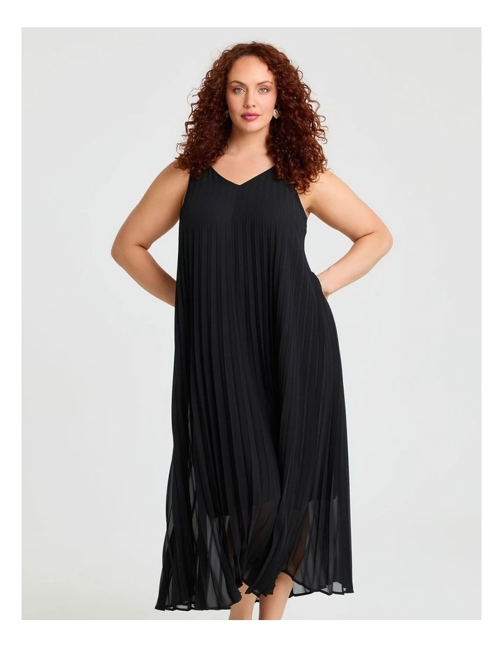Pleated Paradise Midi Dress Black image 3