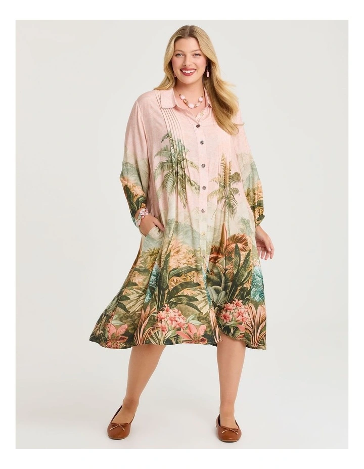 Pintuck Palm Natural Shirt Dress Print image 1