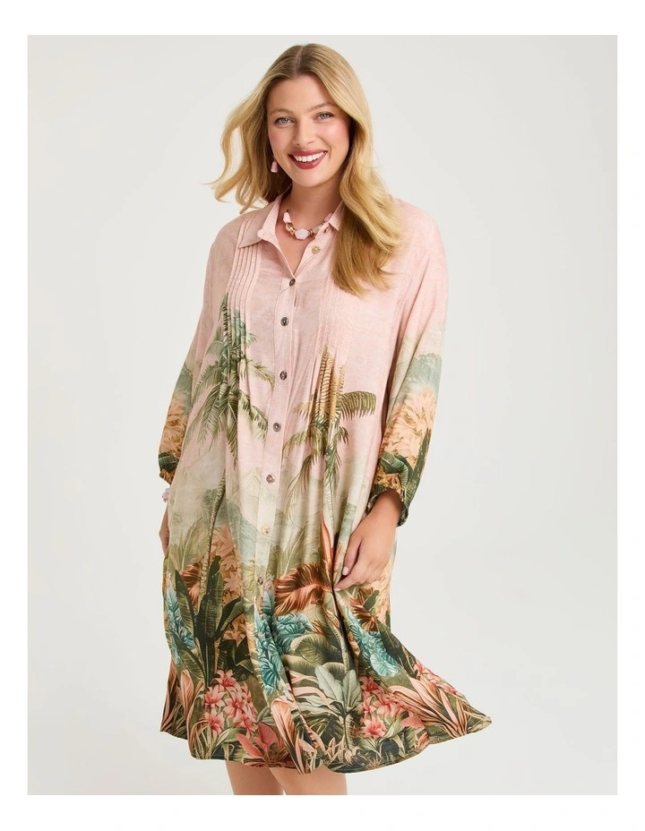 Pintuck Palm Natural Shirt Dress Print image 3