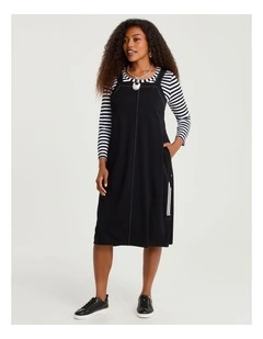 Ponte Stitch Pinafore Dress Black