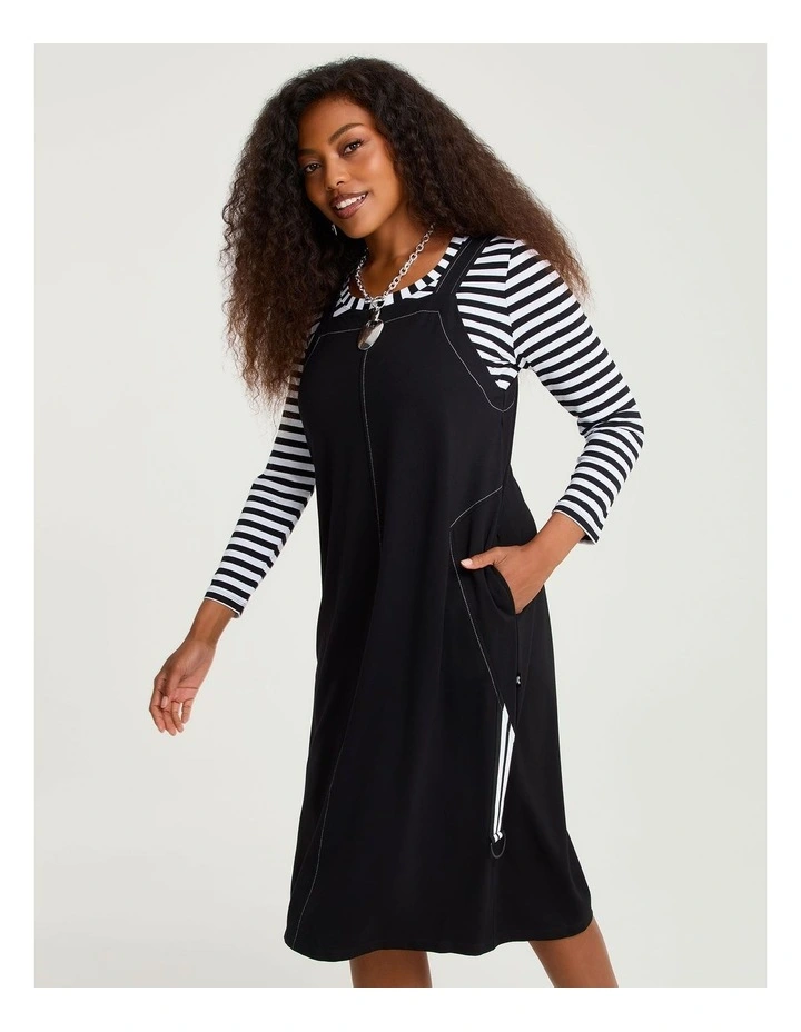 Ponte Stitch Pinafore Dress Black image 3