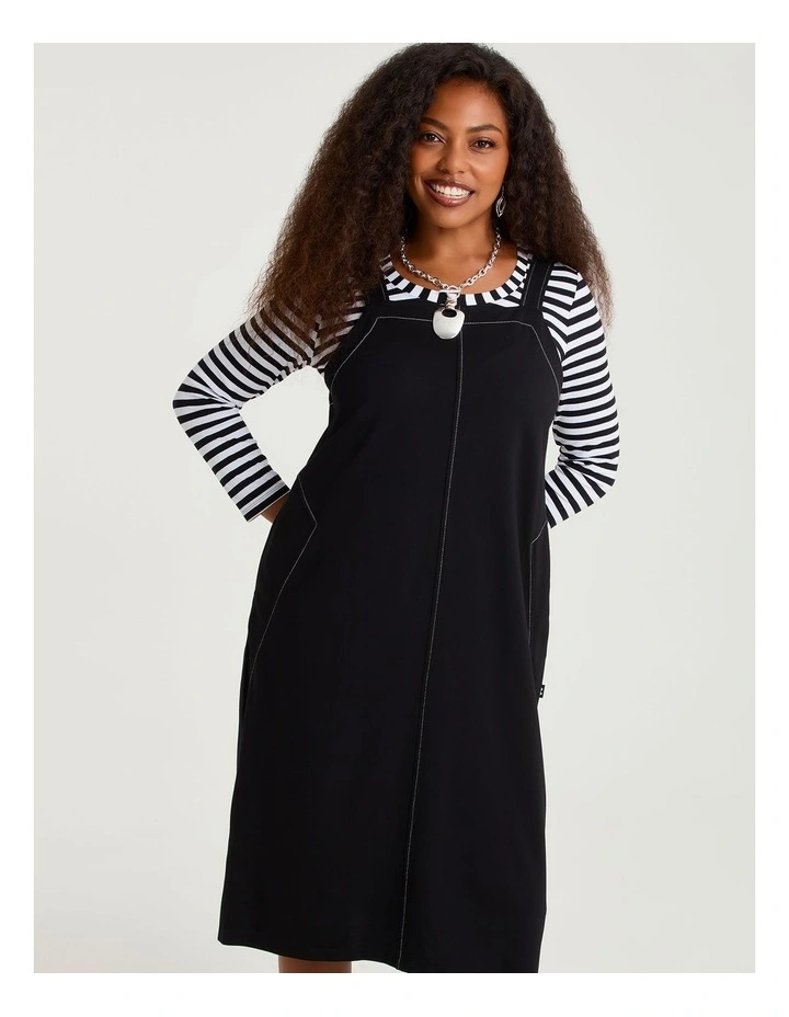 Ponte Stitch Pinafore Dress Black image 4