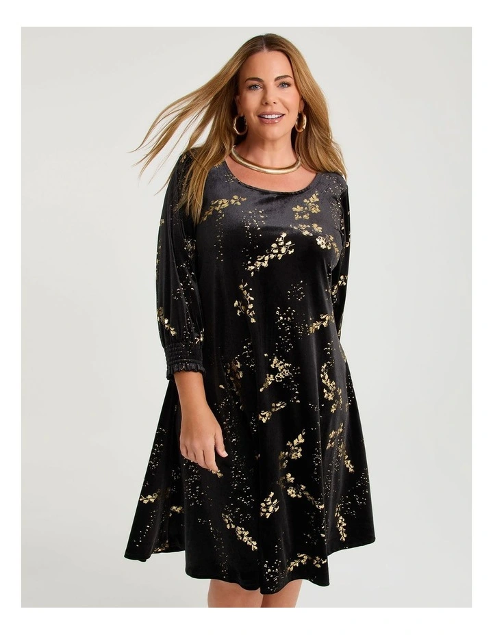 Gold Foil Cocktail Tunic Dress Black/gold image 4