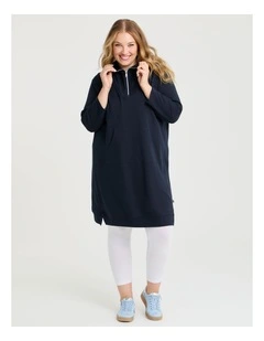 Zip Collar Long Sleeve Sweat Dress in True Navy