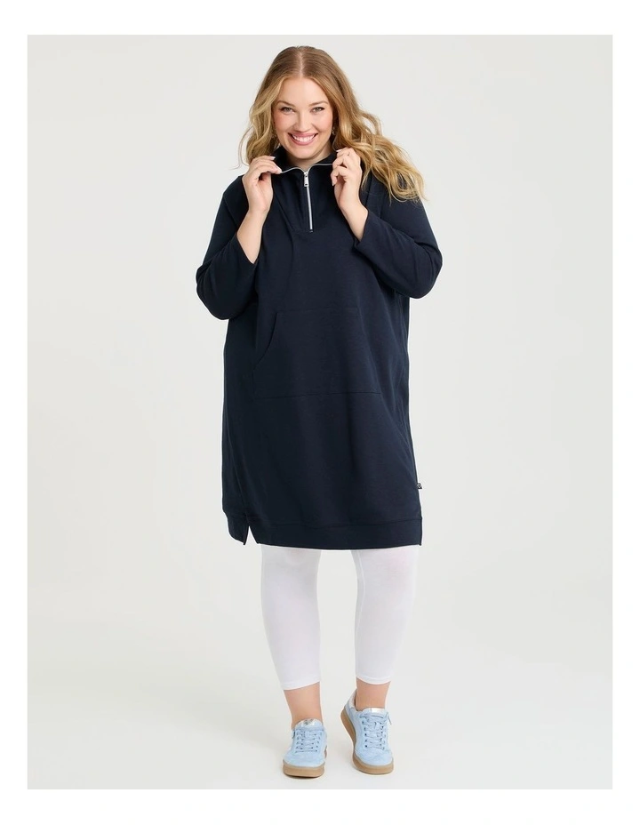 Zip Collar Long Sleeve Sweat Dress in True Navy image 1