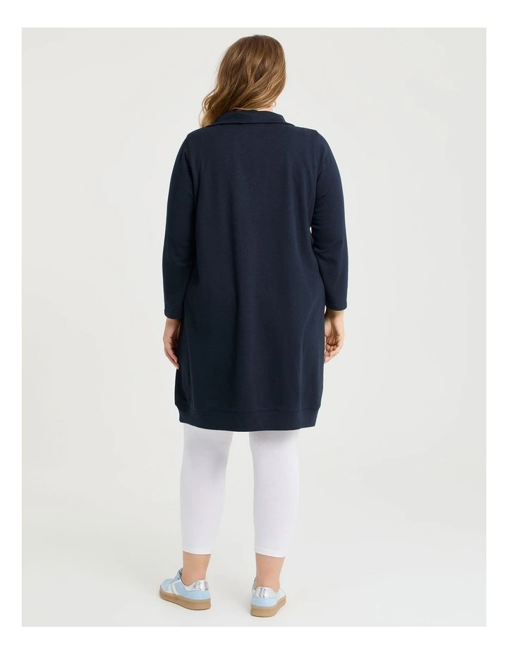 Zip Collar Long Sleeve Sweat Dress in True Navy image 2
