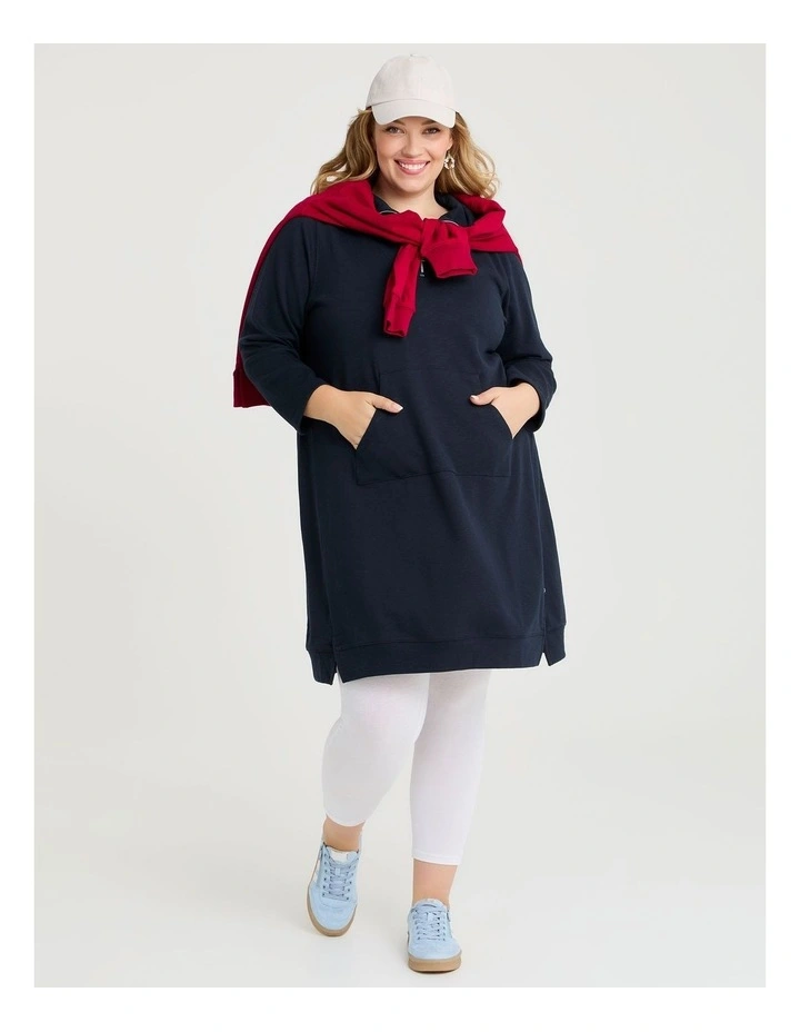 Zip Collar Long Sleeve Sweat Dress in True Navy image 4