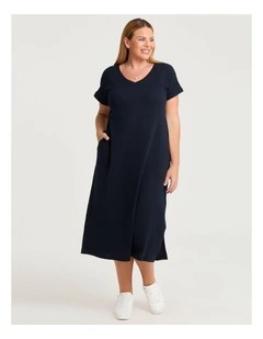 Cotton V-neck Maxi Dress in Navy