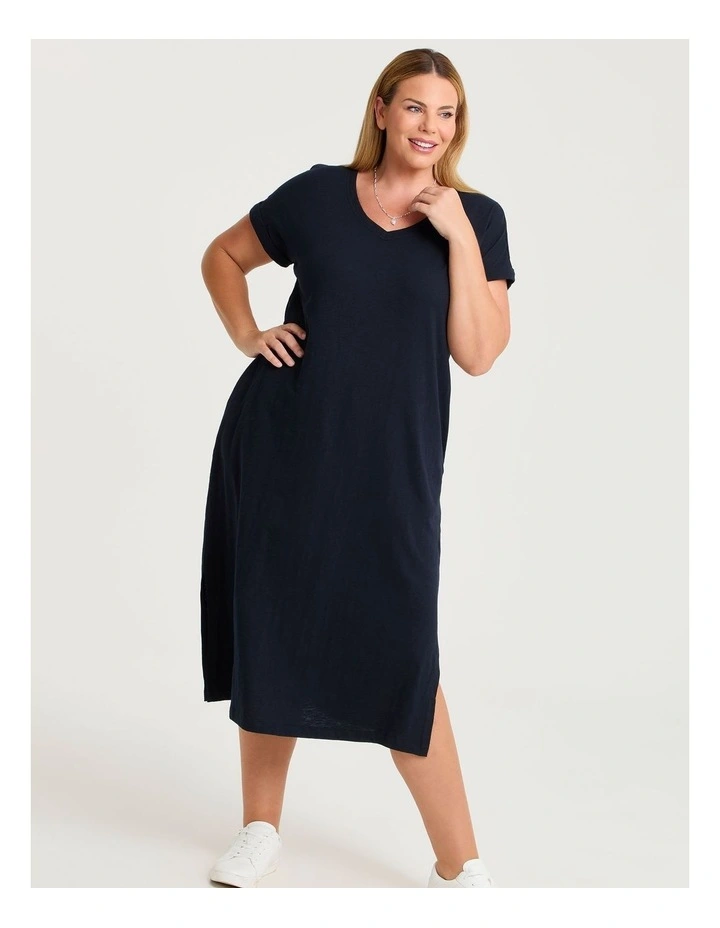 Cotton V-neck Maxi Dress in Navy image 3