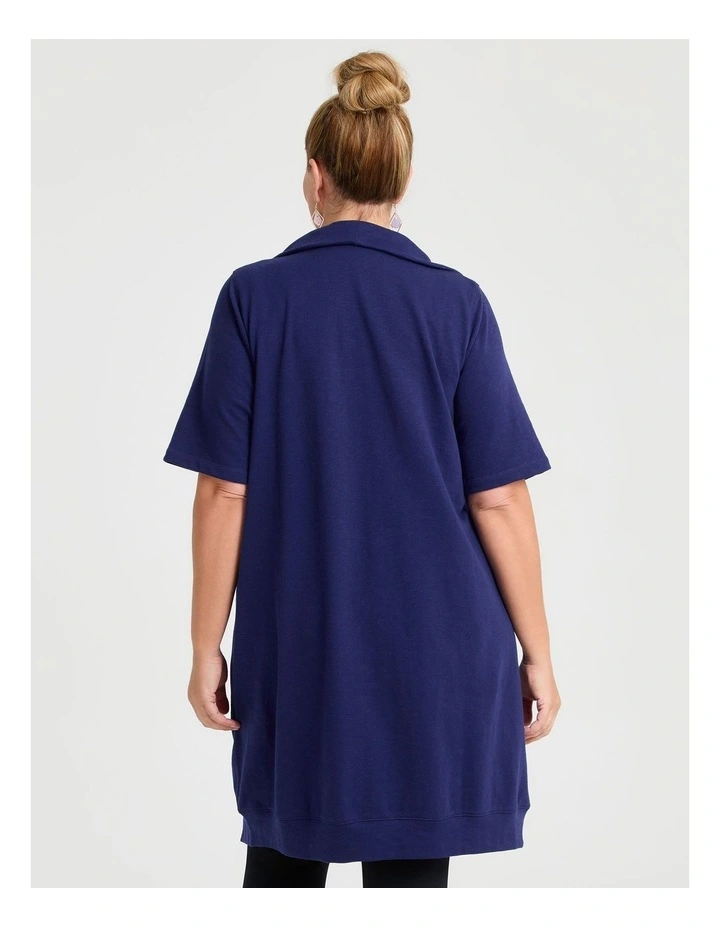 Zip Collar Short Sleeve Sweat Dress Navy image 2