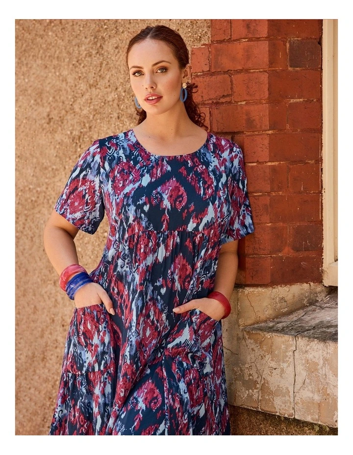 Natural Pocket Midi Dress Ikat Print image 7