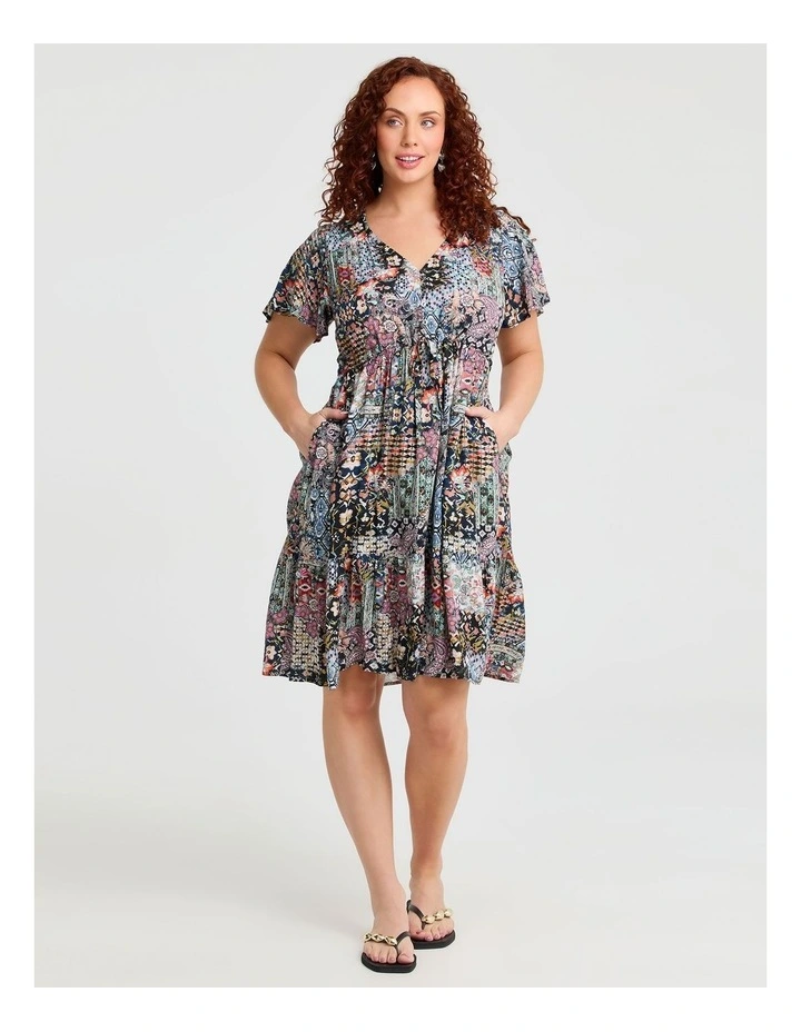 Natural Ikat Print Dress in Print image 1