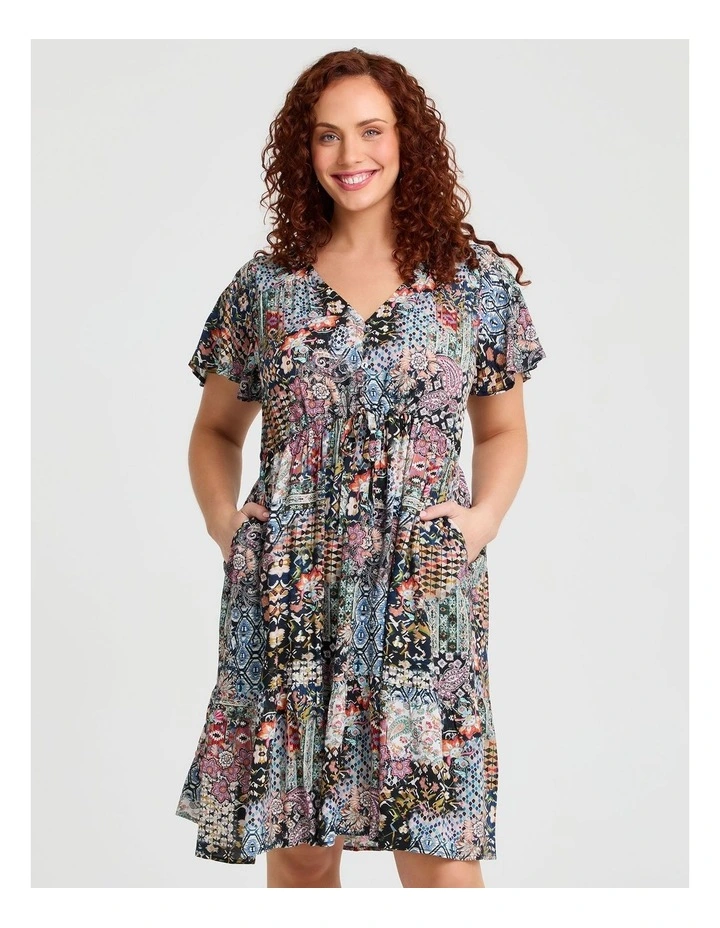 Natural Ikat Print Dress in Print image 3