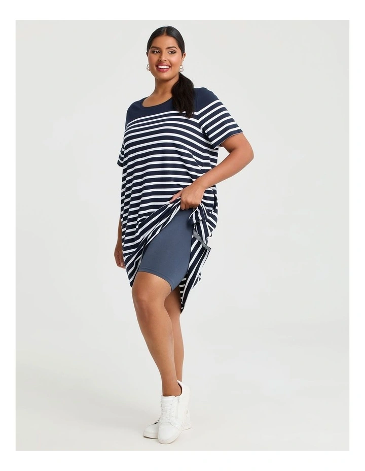 Cotton Knee Length Stripe Dress Navy/white image 3