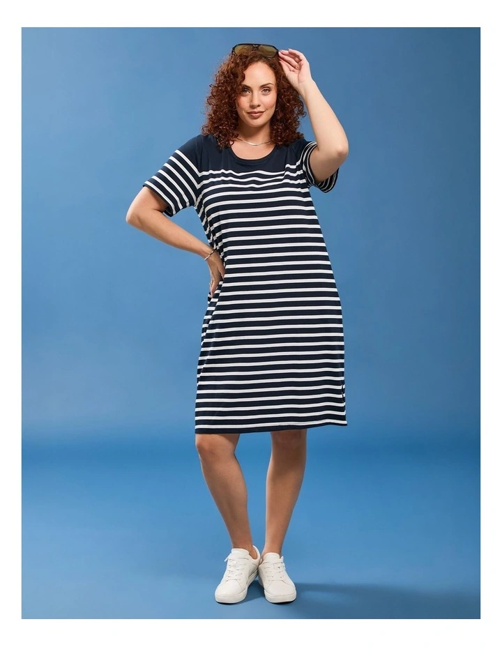 Cotton Knee Length Stripe Dress Navy/white image 4