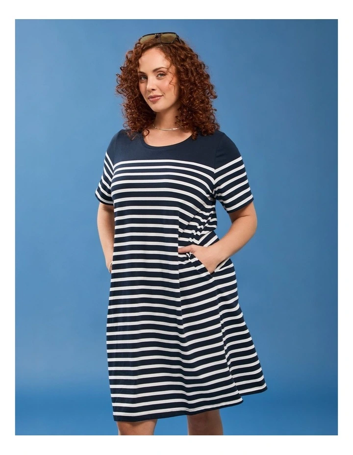 Cotton Knee Length Stripe Dress Navy/white image 5