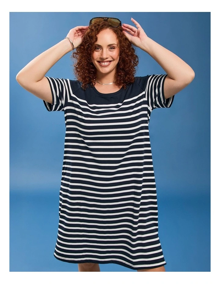 Cotton Knee Length Stripe Dress Navy/white image 6