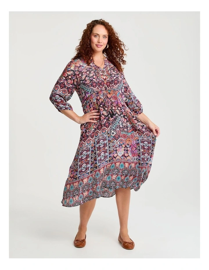 Natural Boho Waist Tie Dress Print image 1