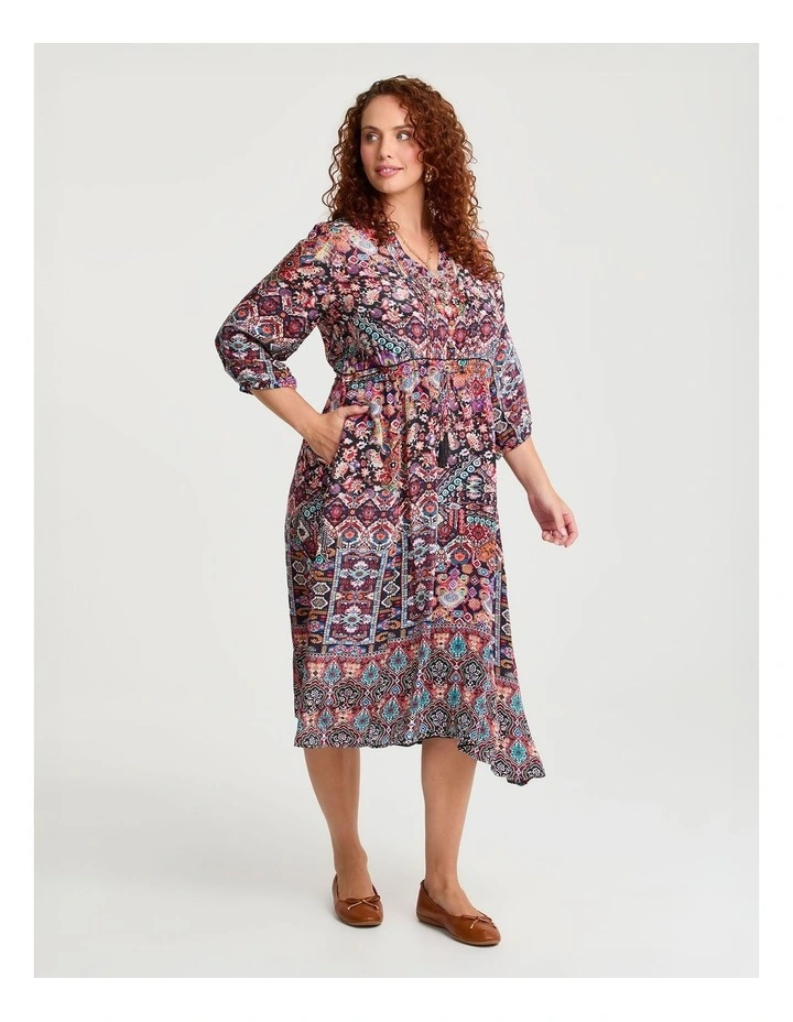 Natural Boho Waist Tie Dress Print image 3