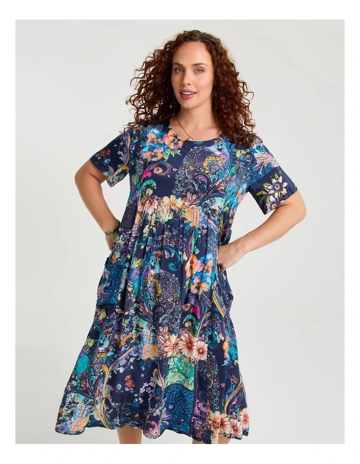 Natural Pocket Midi Dress in Multi image 3
