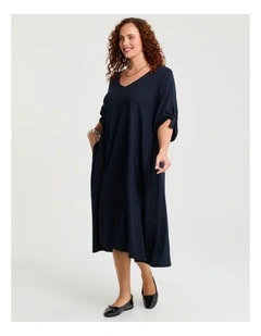 Cotton 3/4 Sleeve Swing Dress Navy