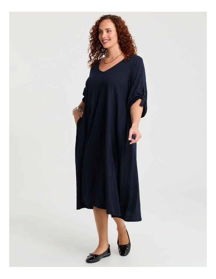 Cotton 3/4 Sleeve Swing Dress Navy image 1