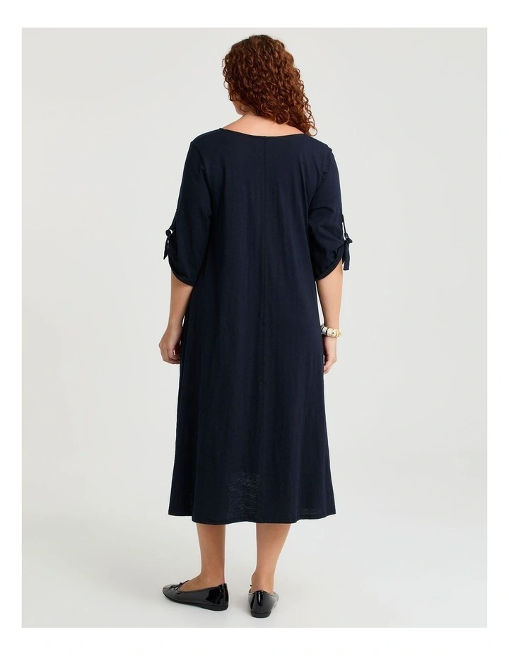 Cotton 3/4 Sleeve Swing Dress Navy image 2