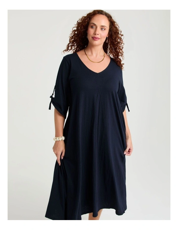 Cotton 3/4 Sleeve Swing Dress Navy image 3